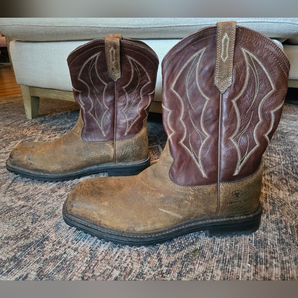 Ariat Men's RigTek­ Wide Square Toe Waterproof Comp Toe Work Boots Size 13D Brwn